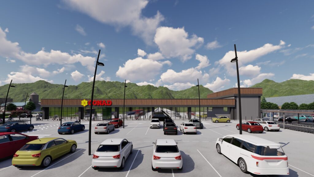 Parcheggio e fronte del supermercato Conad di Aosta