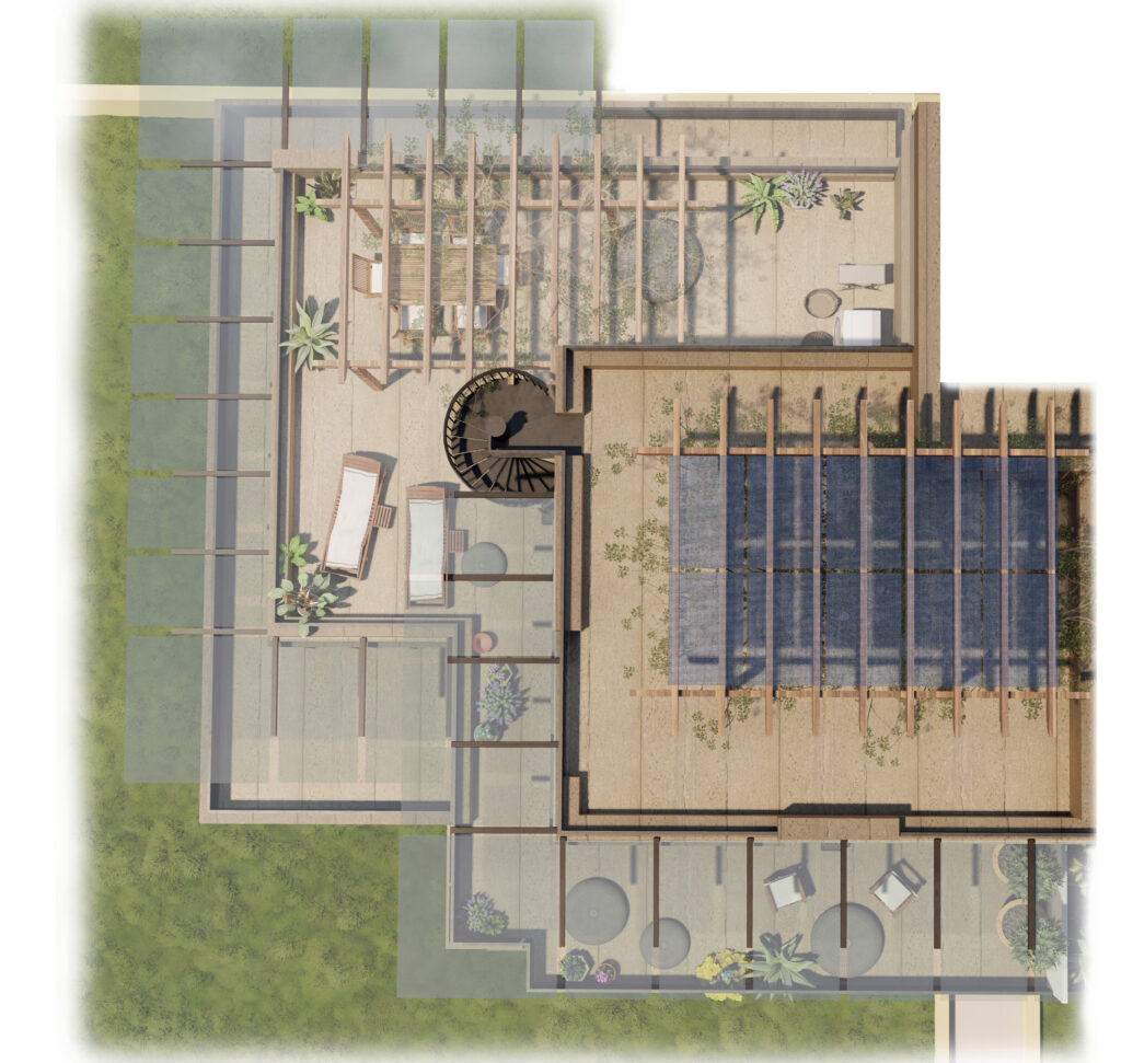 Render in pianta della terrazza panoramica dell'appartamento 14A