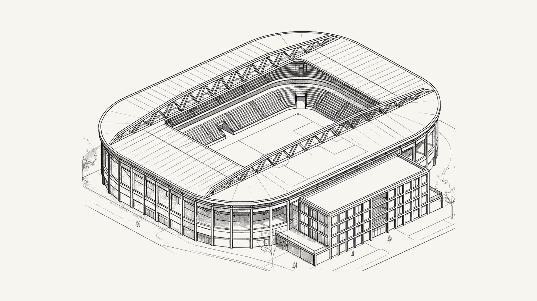 Disegno assonometrico di uno stadio
