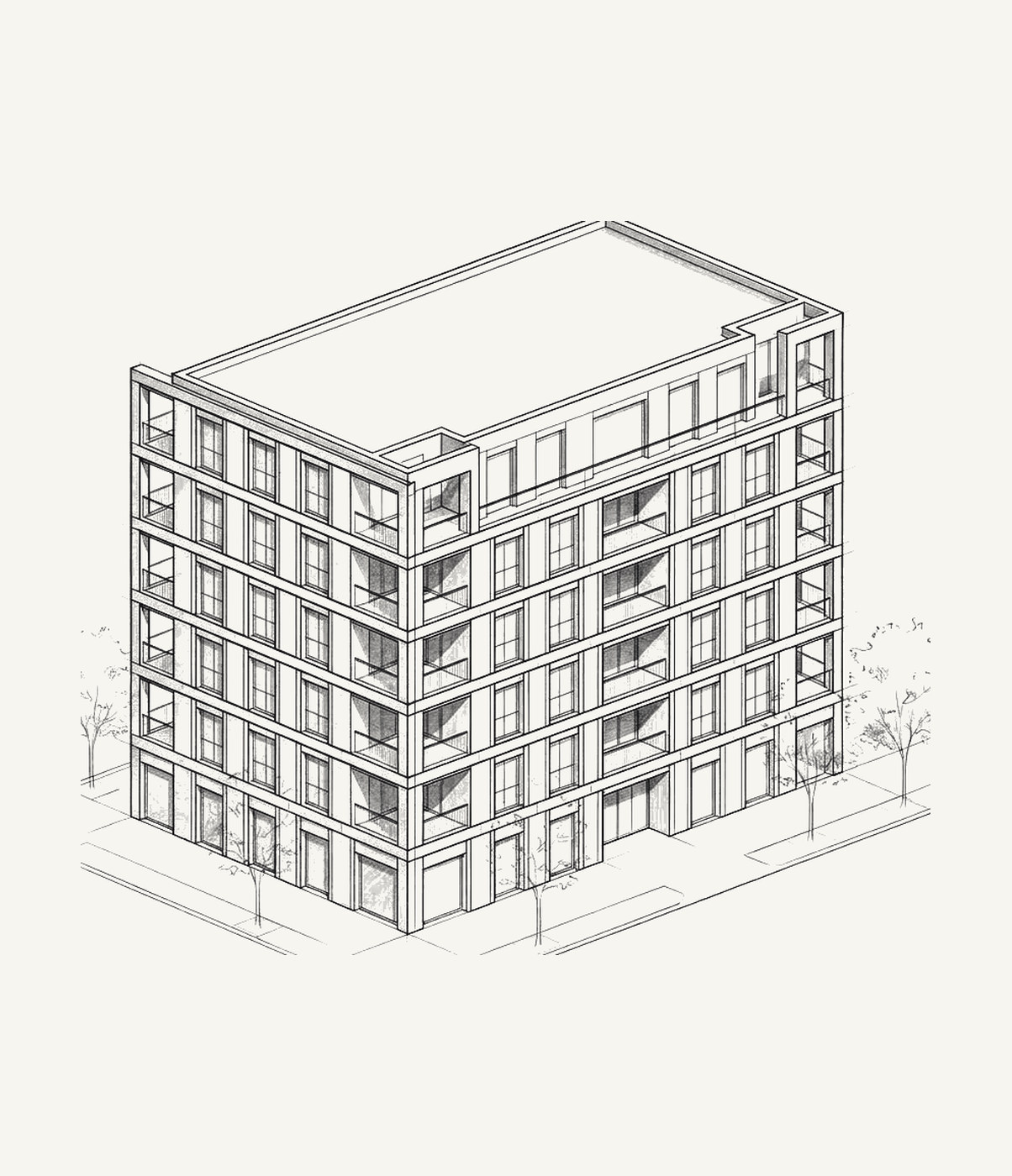 Disegno assonometrico di un edificio residenziale