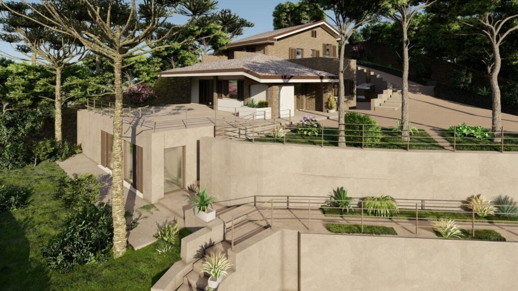 Terrazzamenti verdi e scale esterne